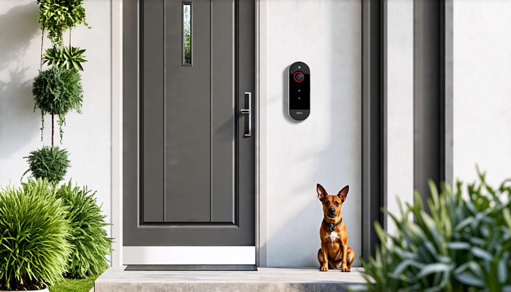 A Motion Detection Barking Dog Alarm Attached Next To The Front Door Of A House