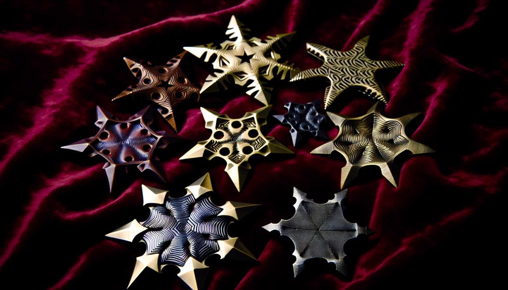 Several Throwing Stars Displayed On A Table