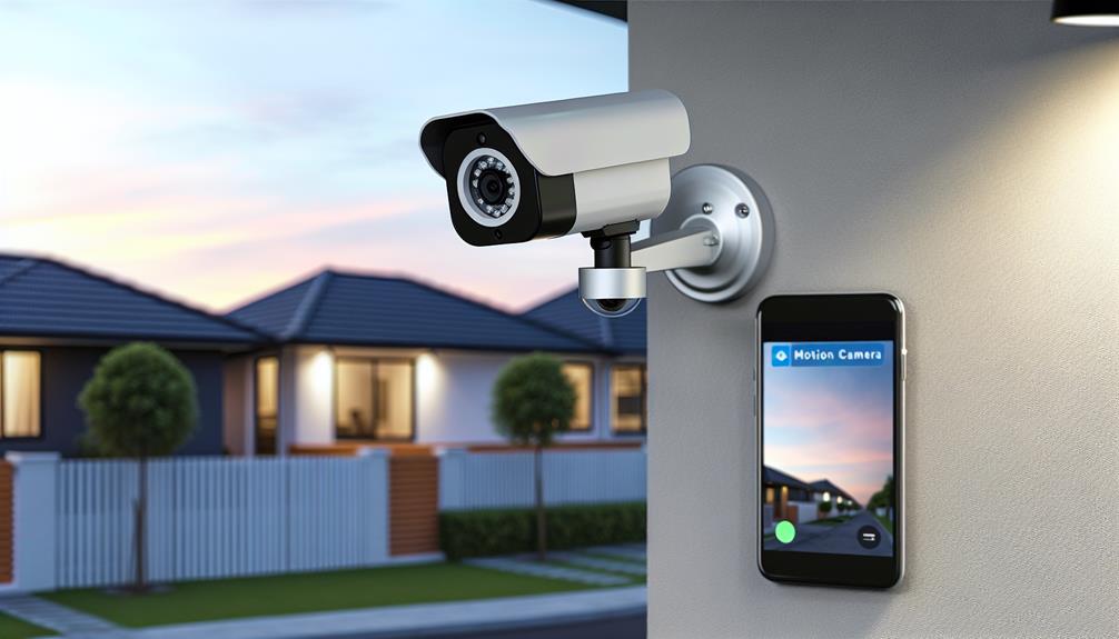 A Motion Detection Camera Outside Attached To The Wall In Front Of A House