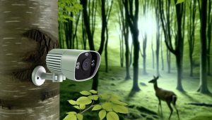 Motion Detection Camera Attached To A Tree In The Woods