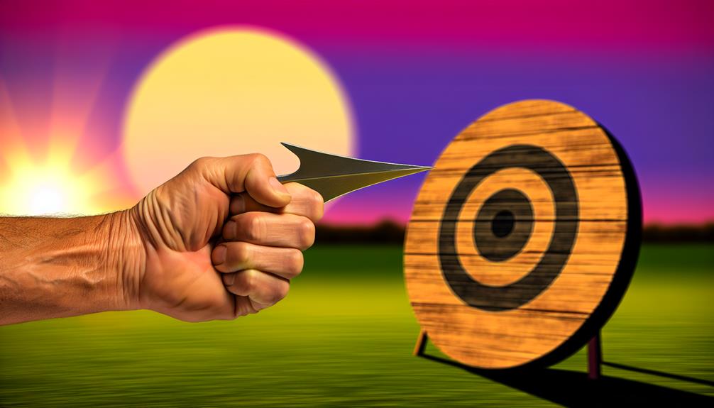 Throwing stars being thown to a wooden target
