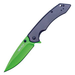 Assisted Open Folding Knife – 8" Green Blade, Belt Clip