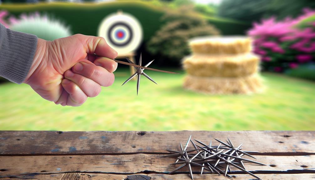 A man holding throwing stars for practice