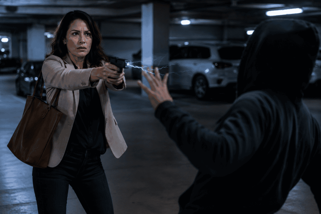Woman defending  herself with a taser