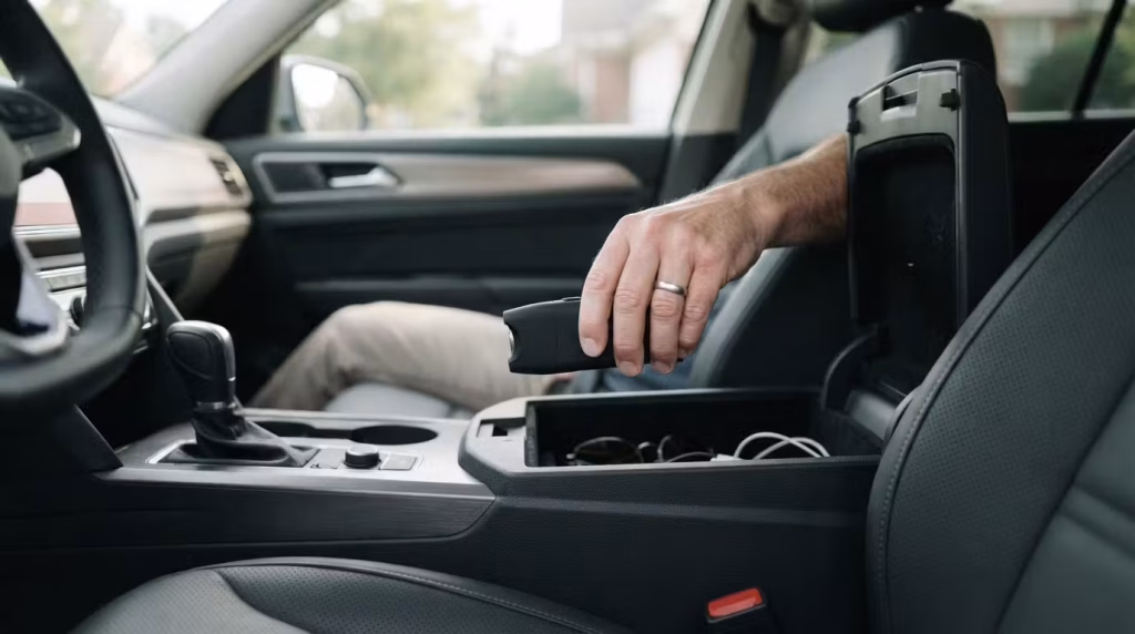 Man Holding Stun Gun Inside Car