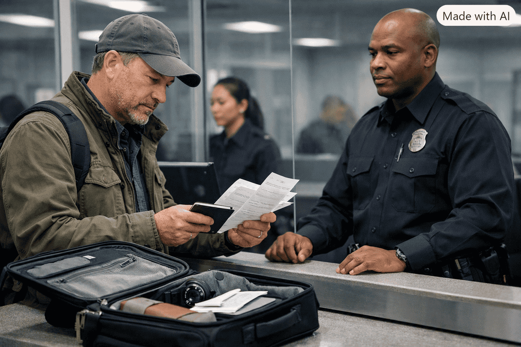 Man showing documents to airport security