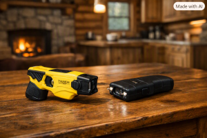 taser and stun gun on top of table